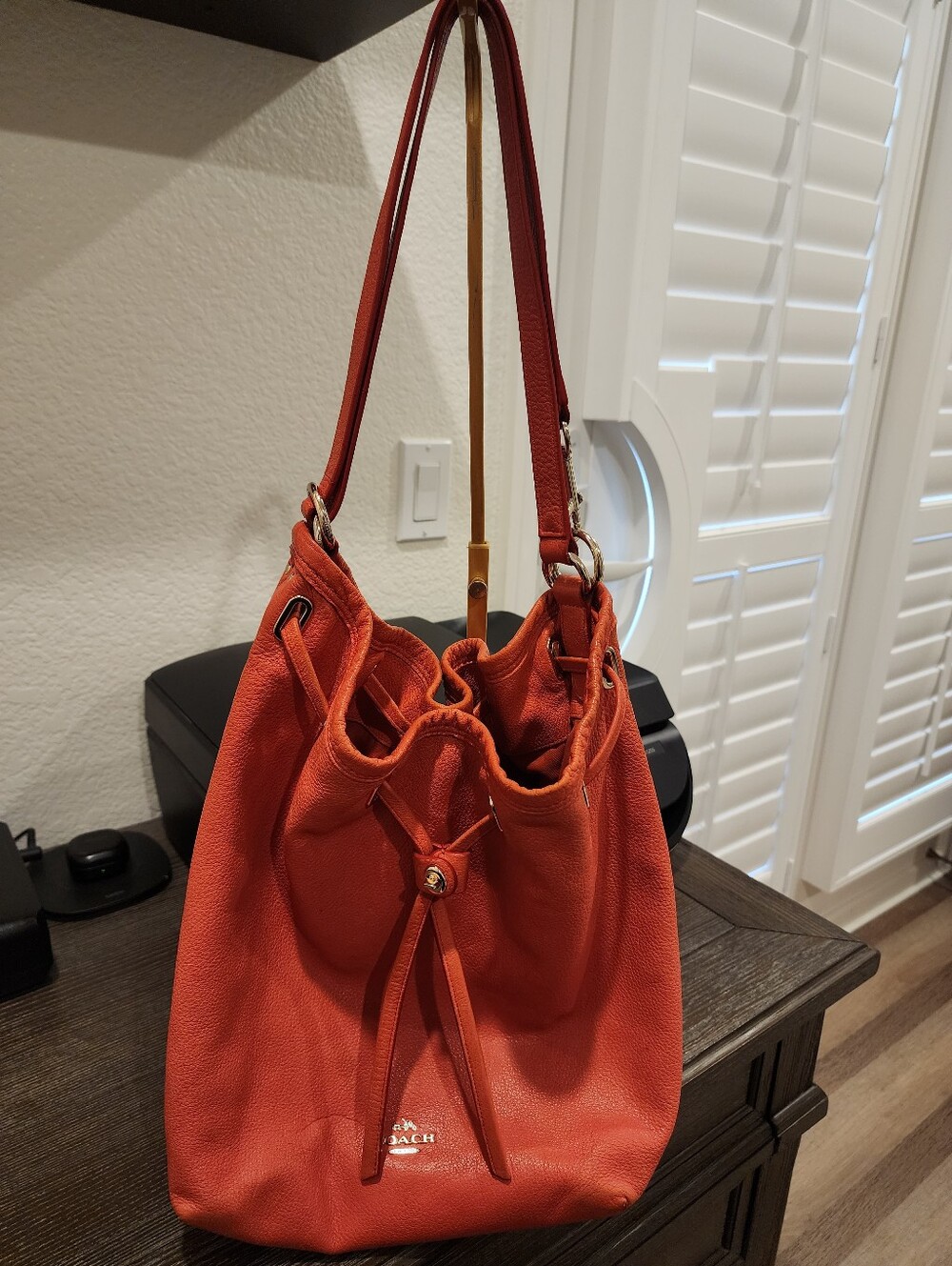 Coach Orange Leather Drawstring Bucket Bag